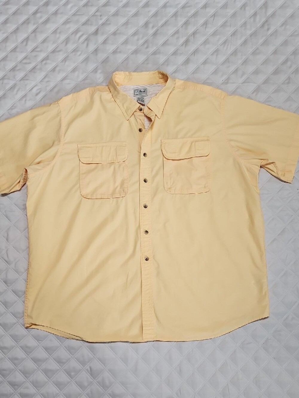 L.L.Bean Men Short Sleeve Button-Down Yellow Vented Outdoor 262391 Cotton M